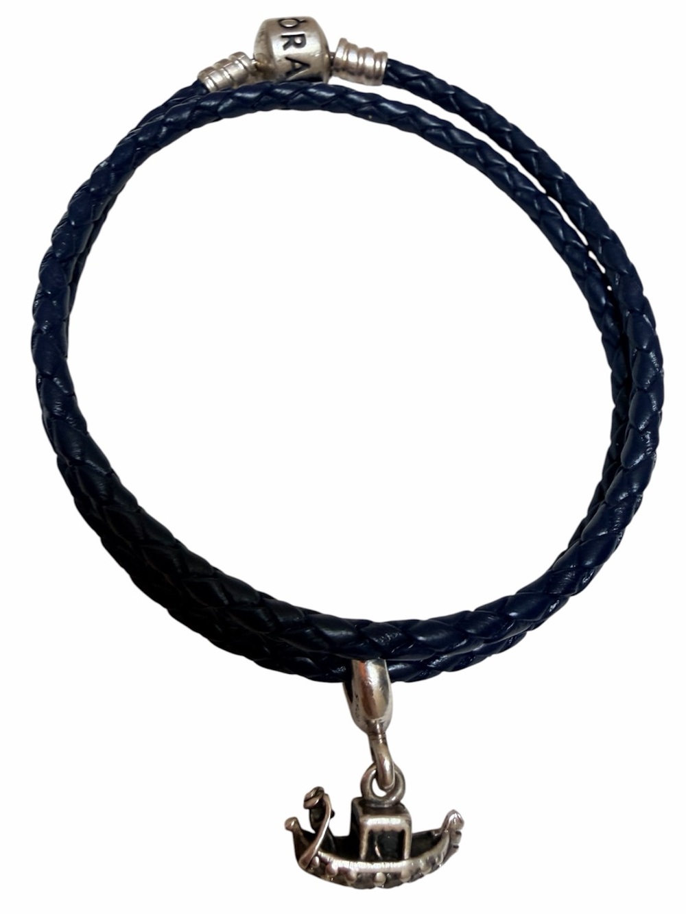 PANDORA Rope Blue Bracelet W/ Sterling Silver Venice Italy Gondola Dangle Charm